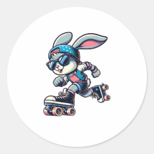 Happy Oaster Bunny Roller Skaten Player Lover Spo Runder Aufkleber