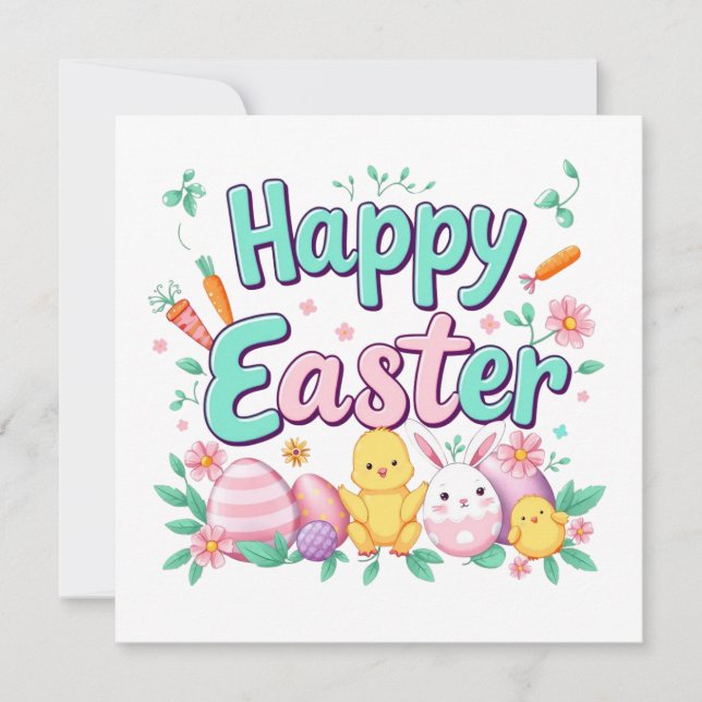 Happy Oaster Bunny Spring Ostereier Ostern Einladung (Vorderseite)