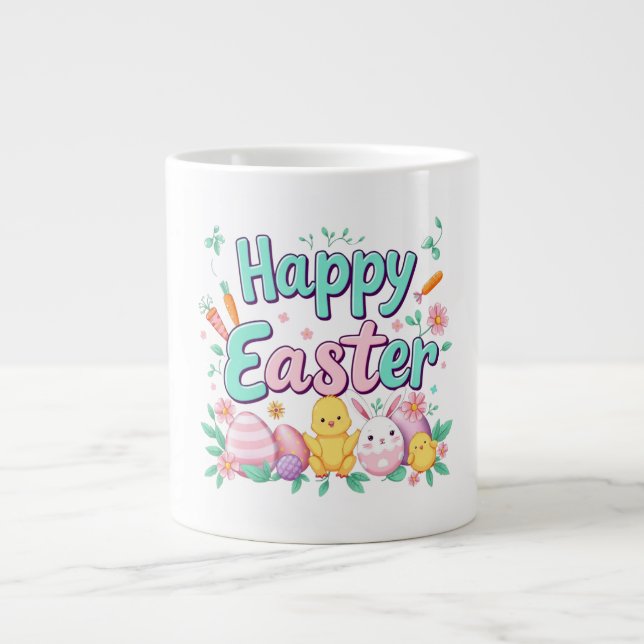 Happy Oaster Bunny Spring Ostereier Ostern Jumbo-Tasse (Vorderseite)
