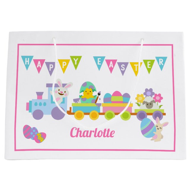 Happy Oaster Bunny Train Pink Große Geschenktüte (Vorderseite)