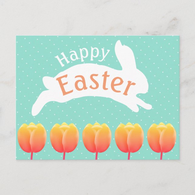 Happy Oaster Bunny & Tulips Postkarte (Vorderseite)