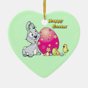 Happy Oaster Bunny und Baby Chick Keramik Ornament
