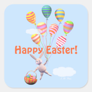 Happy Oaster Bunny und Balloons Quadratischer Aufkleber