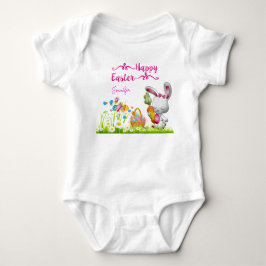 Happy Oaster Bunny und Eggs Baby Girl Personalisie Strampler