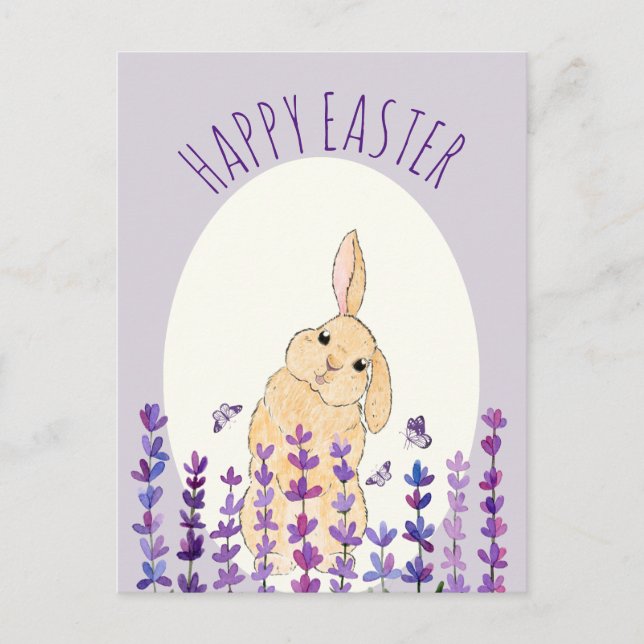 Happy Oaster Bunny und Lavender Postkarte (Vorderseite)