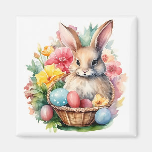 Happy Oaster Bunny Watercolor Malerei Magnet