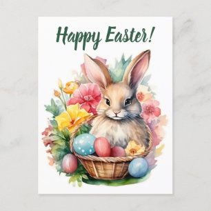 Happy Oaster Bunny Watercolor Malerei Postkarte