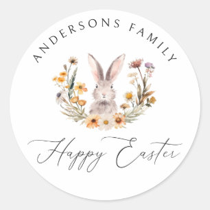 Happy Oaster Bunny Wildblume Blumenstrauß Runder Aufkleber