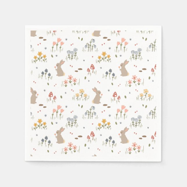 Happy Oaster Bunny Wildblumen Niedlich Kids Party Serviette (Vorderseite)