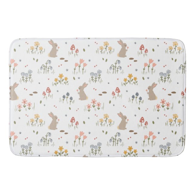 Happy Oaster Bunny Wildblumen Niedlich Kinder Bad Badematte (Vorderseite)