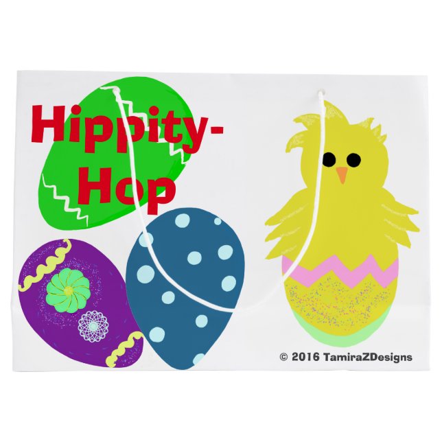 Happy Oaster Bunny Yellow Pink Chick Eggs Große Geschenktüte (Rückseite)