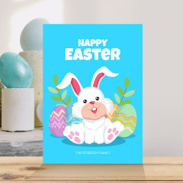 Happy Oaster | Cartoon Bunny & Ostereier Einladung