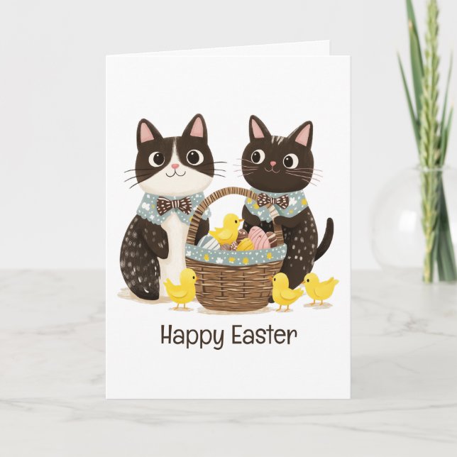 Happy Oaster Cats Osterkörbe Baby Chicks Karte (Vorderseite)