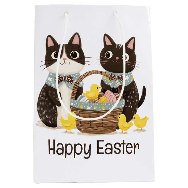 Happy Oaster Cats Osterkörbe Baby Chicks Mittlere Geschenktüte (Vorderseite)