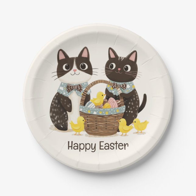 Happy Oaster Cats Osterkörbe Baby Chicks Pappteller (Vorderseite)