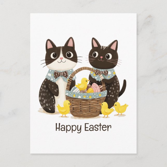 Happy Oaster Cats Osterkörbe Baby Chicks Postkarte (Vorderseite)