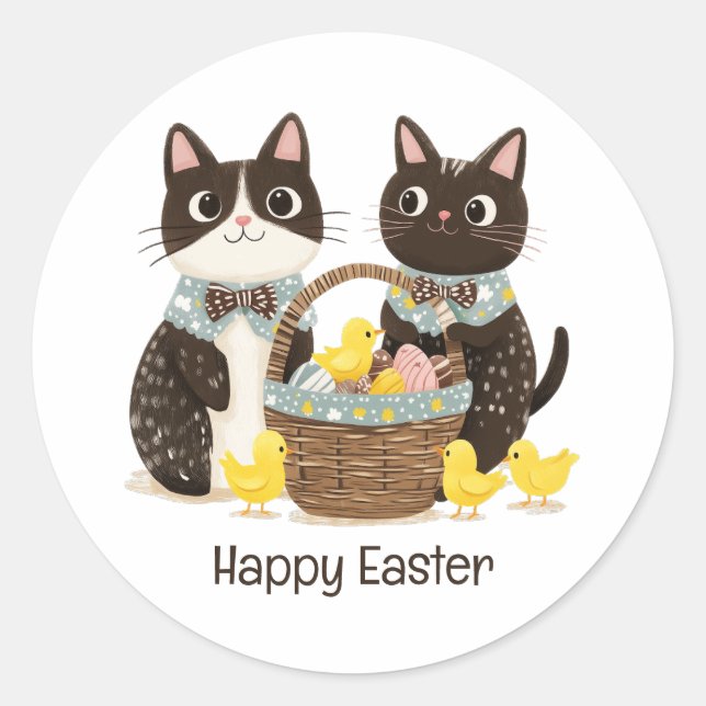 Happy Oaster Cats Osterkörbe Baby Chicks Runder Aufkleber (Vorderseite)