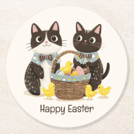 Happy Oaster Cats Osterkörbe Baby Chicks Runder Pappuntersetzer