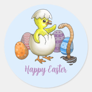Happy Oaster Chick Runder Aufkleber