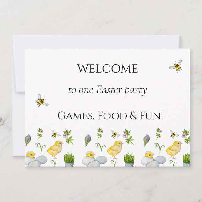 Happy Oaster chick und Frühlingsblumen Einladung (Vorderseite)