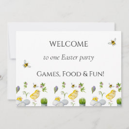 Happy Oaster chick und Frühlingsblumen Einladung