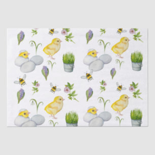 Happy Oaster chick und Frühlingsblumen Seidenpapier