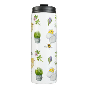 Happy Oaster chick und Frühlingsblumen Thermosbecher