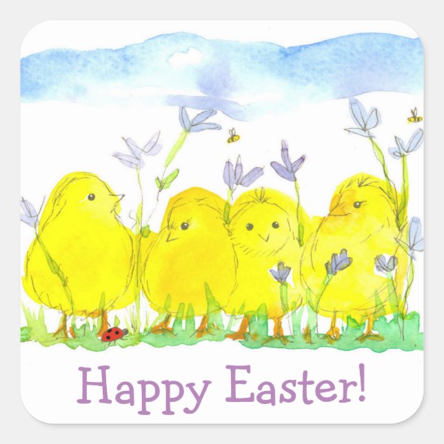 Happy Oaster Chicks Lady Bug Quadratischer Aufkleber (Vorderseite)