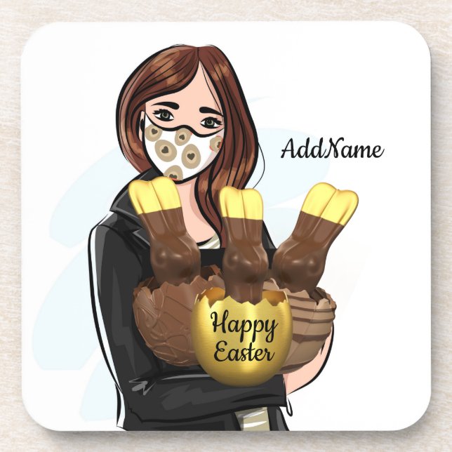 Happy Oaster Chocolate Eggs Name hinzufügen Getränkeuntersetzer (Vorderseite)