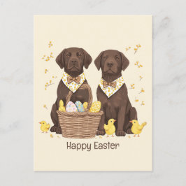 Happy Oaster Chocolate Labrador Retriever Hunde Feiertagspostkarte