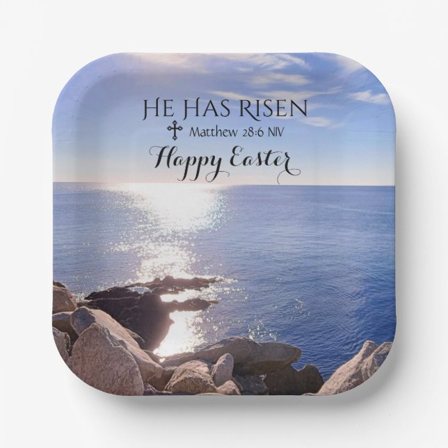 Happy Oaster Christ hat Risen Blue Ocean Foto Pappteller (Vorderseite)