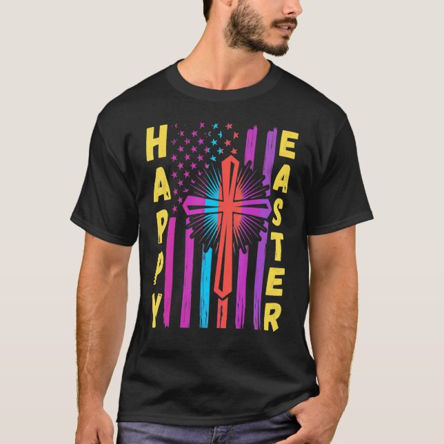 Happy Oaster Christliche Flagge Jesus Cross Frühli T-Shirt (Vorderseite)