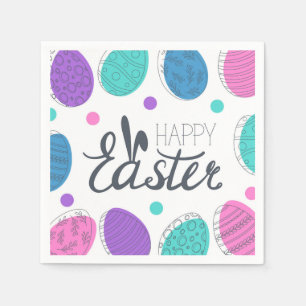 Happy Oaster Colorful Modern Eggs Typografie Serviette