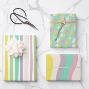 Happy Oaster Colorful Modern Stripes Pastellfarben Geschenkpapier Set