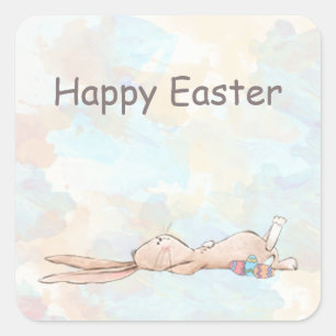 Happy Oaster Cool Bunny Rabbit Eggs Quadratischer Aufkleber