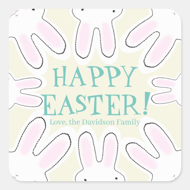 Happy Oaster Creme niedliche Textbügel Quadratischer Aufkleber (Vorderseite)