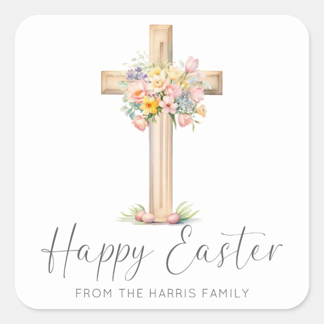 Happy Oaster Cross floral Quadratischer Aufkleber (Vorderseite)
