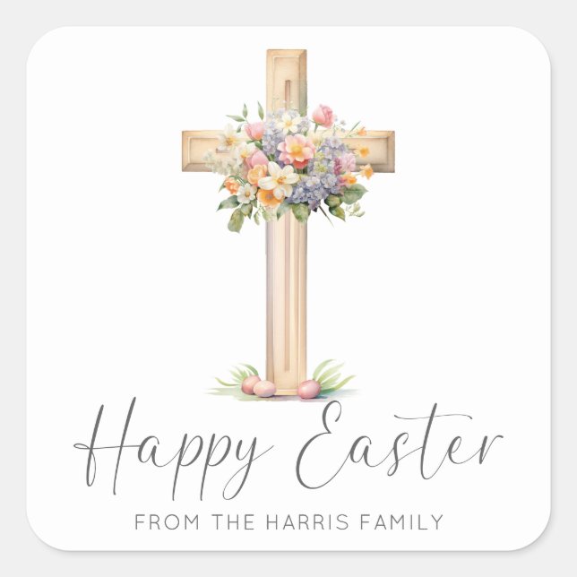 Happy Oaster Cross floral Quadratischer Aufkleber (Vorderseite)