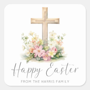 Happy Oaster Cross floral Quadratischer Aufkleber