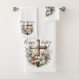 Happy Oaster Cross mit Osterlilies Badhandtuch Set