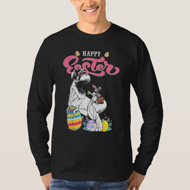Happy Oaster Dabbing Kaninchen Riding Dinosaur Boy T-Shirt (Vorderseite)