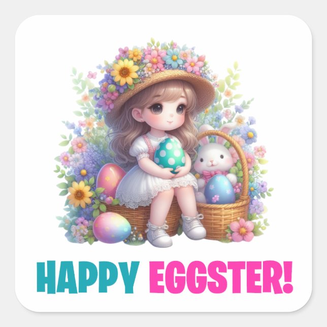 Happy Oaster Day - Niedliches Baby Quadratischer Aufkleber (Vorderseite)