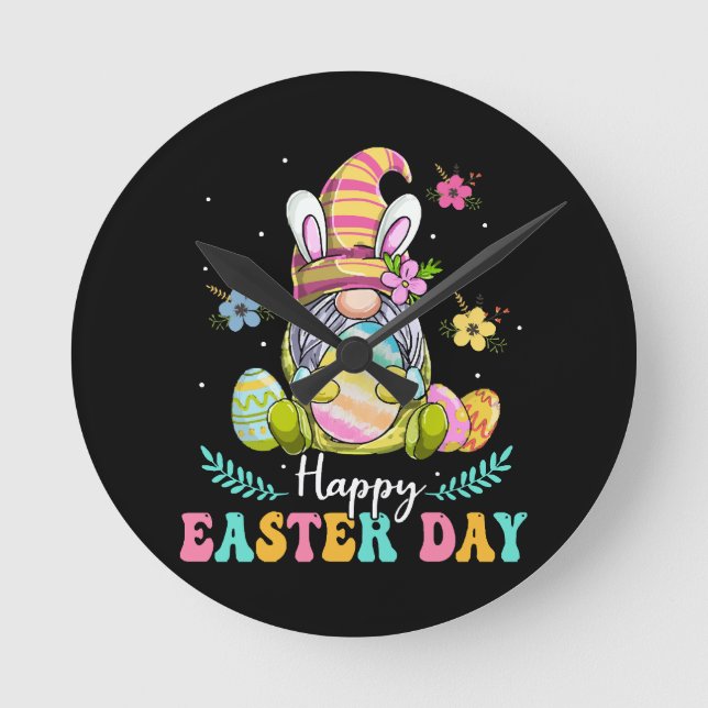 Happy Oaster Day Runde Wanduhr (Vorderseite)