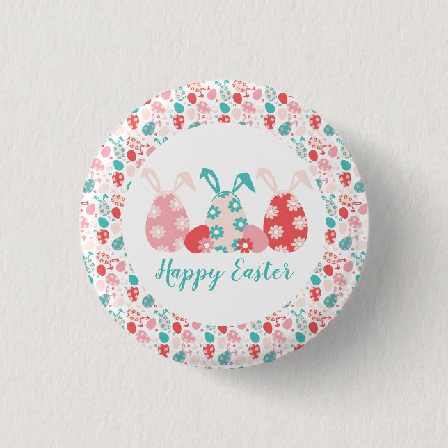 Happy Oaster Decorated Eggs Bunny Oars Button (Vorderseite)