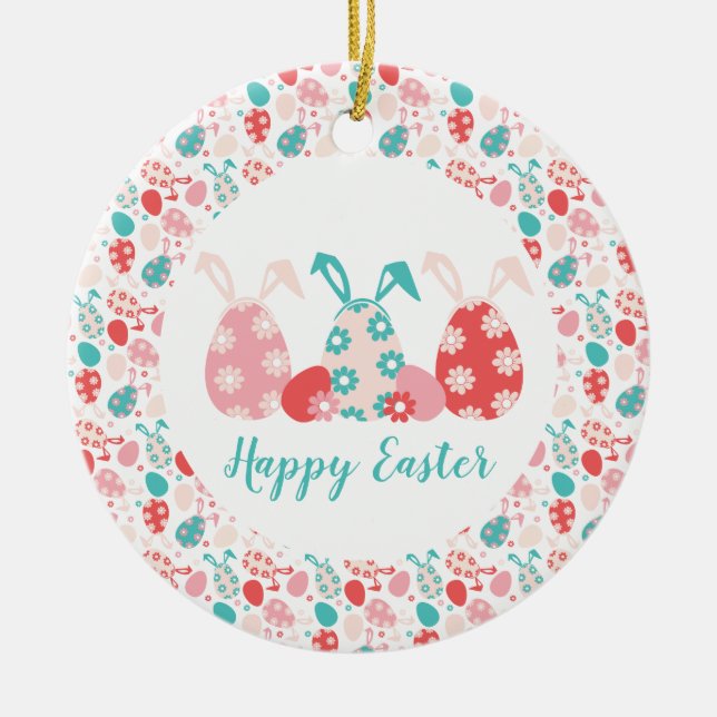 Happy Oaster Decorated Eggs Bunny Oars Keramik Ornament (Vorne)
