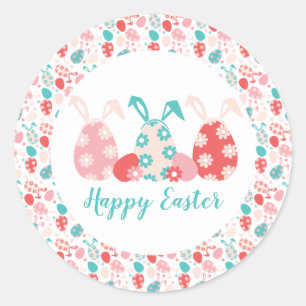 Happy Oaster Decorated Eggs Bunny Oars Runder Aufkleber