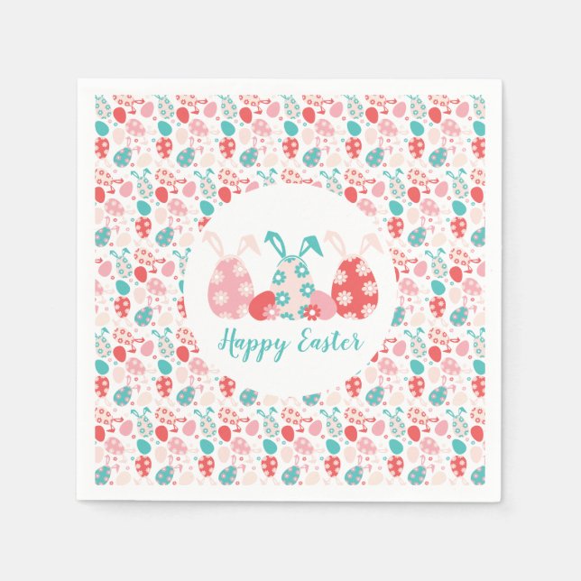 Happy Oaster Decorated Eggs Bunny Oars Serviette (Vorderseite)