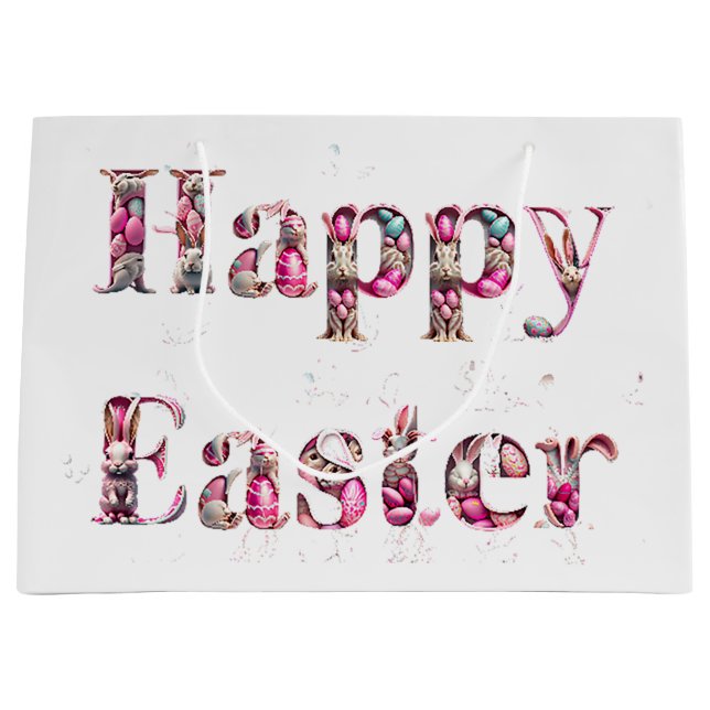 Happy Oaster Decorative Text Große Geschenktüte (Vorderseite)