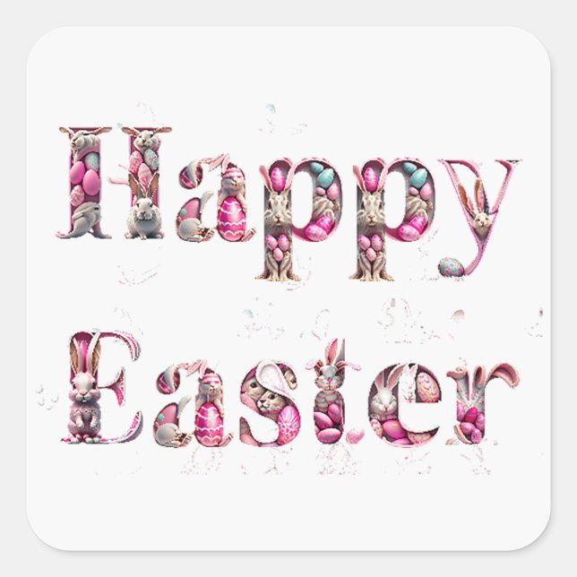 Happy Oaster Decorative Text Quadratischer Aufkleber (Vorderseite)