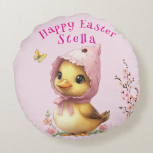 Happy Oaster Duckling Ladybug Butterfly Rundes Kissen